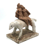 Marvelous Pair of Clay Nudes on Big White Dog (Masonite and Plaster Base)