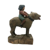 SOLD Girl Riding Giant Dog, Wonderful 19th C. American Folk Art Carving with Polychrome