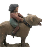 SOLD Girl Riding Giant Dog, Wonderful 19th C. American Folk Art Carving with Polychrome