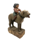 SOLD Girl Riding Giant Dog, Wonderful 19th C. American Folk Art Carving with Polychrome