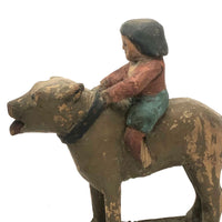 SOLD Girl Riding Giant Dog, Wonderful 19th C. American Folk Art Carving with Polychrome