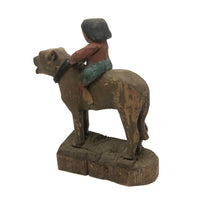 SOLD Girl Riding Giant Dog, Wonderful 19th C. American Folk Art Carving with Polychrome