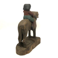 SOLD Girl Riding Giant Dog, Wonderful 19th C. American Folk Art Carving with Polychrome