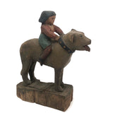 SOLD Girl Riding Giant Dog, Wonderful 19th C. American Folk Art Carving with Polychrome