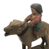 SOLD Girl Riding Giant Dog, Wonderful 19th C. American Folk Art Carving with Polychrome