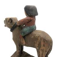 SOLD Girl Riding Giant Dog, Wonderful 19th C. American Folk Art Carving with Polychrome