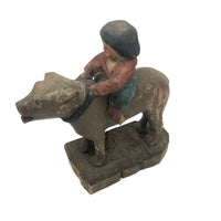 SOLD Girl Riding Giant Dog, Wonderful 19th C. American Folk Art Carving with Polychrome