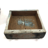 19th C. Blue-Gray Painted Pine Chest with Square Iron Nails, As Found