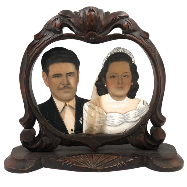 Wedding Portrait: c. 1950s Mexican Folk Art Fotoescultura