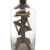 19th Century Folk Art Yarn Winder Whimsy in Blown Glass Bottle