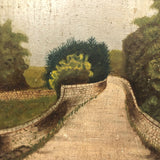 Trees and Walls and Path, Mysterious Feeling Antique Oil on Camphored Wood Panel