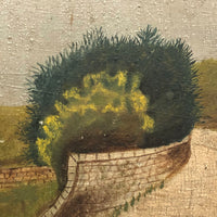 Trees and Walls and Path, Mysterious Feeling Antique Oil on Camphored Wood Panel