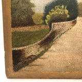 Trees and Walls and Path, Mysterious Feeling Antique Oil on Camphored Wood Panel