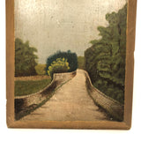 Trees and Walls and Path, Mysterious Feeling Antique Oil on Camphored Wood Panel