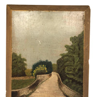 Trees and Walls and Path, Mysterious Feeling Antique Oil on Camphored Wood Panel