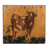 SOLD Great Old Varnished Cow Painting on Wood Panel