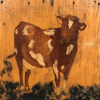 SOLD Great Old Varnished Cow Painting on Wood Panel