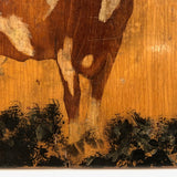 SOLD Great Old Varnished Cow Painting on Wood Panel