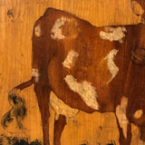 SOLD Great Old Varnished Cow Painting on Wood Panel