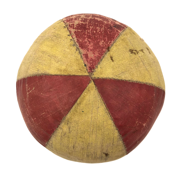 Antique Well Loved Red and Yellow Oil Cloth Carnival / Juggling Ball