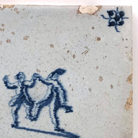 Forever Shaking, c. 18th Century Delftware Tile with Perfectly Smeared Hand-painted Dancing Couple