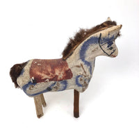 Blue Air Brushed Vintage Mexican Folk Art Papier Mache Horse with Mismatched Leg