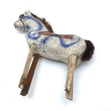 Blue Air Brushed Vintage Mexican Folk Art Papier Mache Horse with Mismatched Leg