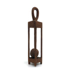 Thinly Caged Old Carved Pine Ball in Cage Whimsy with Hanging Loop and Warm Patina