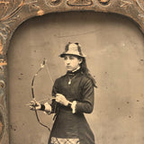 SOLD The Young Archeress! Wonderful 19th c. Tintype in Rare Standing Tintype Frame