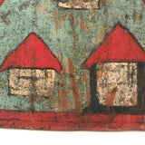 Old Wooden Cutout Folk Art Cottage in Excellent Blue and Red Paint