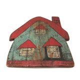 Old Wooden Cutout Folk Art Cottage in Excellent Blue and Red Paint