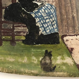 Woman in Chair at Window with Cat, Old Folk Art Painted Seashell