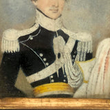 Pair of Miniature Portraits, c. 1820s-30s: Very Handsome Young Man in Uniform and Young Woman  with Ringlets