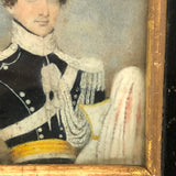 Pair of Miniature Portraits, c. 1820s-30s: Very Handsome Young Man in Uniform and Young Woman  with Ringlets