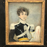 Pair of Miniature Portraits, c. 1820s-30s: Very Handsome Young Man in Uniform and Young Woman  with Ringlets