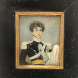 Pair of Miniature Portraits, c. 1820s-30s: Very Handsome Young Man in Uniform and Young Woman  with Ringlets