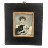 Pair of Miniature Portraits, c. 1820s-30s: Very Handsome Young Man in Uniform and Young Woman  with Ringlets