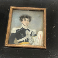 Pair of Miniature Portraits, c. 1820s-30s: Very Handsome Young Man in Uniform and Young Woman  with Ringlets