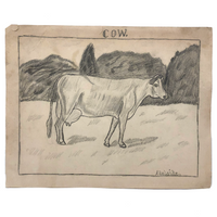 Adelaide's Cow (or Cow Named Adelaide!), Antique Graphite Drawing