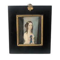 Pair of Miniature Portraits, c. 1820s-30s: Very Handsome Young Man in Uniform and Young Woman  with Ringlets