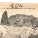 Adelaide's Cow (or Cow Named Adelaide!), Antique Graphite Drawing