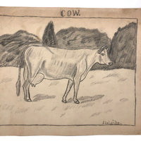 Adelaide's Cow (or Cow Named Adelaide!), Antique Graphite Drawing