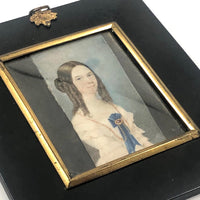 Pair of Miniature Portraits, c. 1820s-30s: Very Handsome Young Man in Uniform and Young Woman  with Ringlets