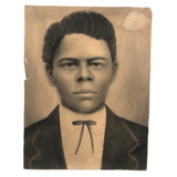 Expressive Antique Chalk Portrait of Young Man with Bow Tie