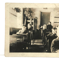 Boy in Dunce Cap in Classroom, Poignant Old Snapshot Photo