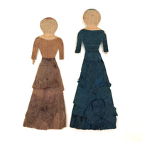 Handmade 19th C. Paper Dolls with Wonderful Faces and Crepe Paper Dresses