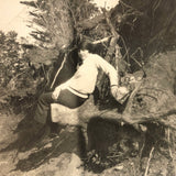 Many Times Awkward, Vintage Snapshot of Young Person Posing on Uprooted Trunk