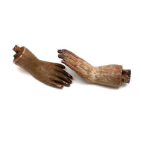 Exquisite Little Pair of Antique Carved Santos Hands (Mismatched but Lovely Together)