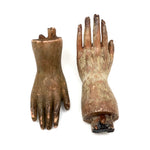 Exquisite Little Pair of Antique Carved Santos Hands (Mismatched but Lovely Together)