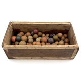 Old Wooden Box Filled with Antique Clay Marbles